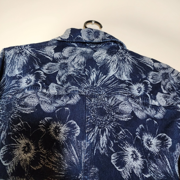 CARLA G. floral design blue denim long sleeves jean jacket - Picture 10 of 14